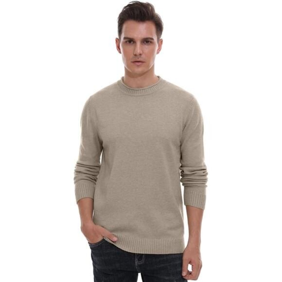 Men's Crewneck Sweater Soft Casual for Classic Pullover with Ribbing Edge - Picture 2 of 7